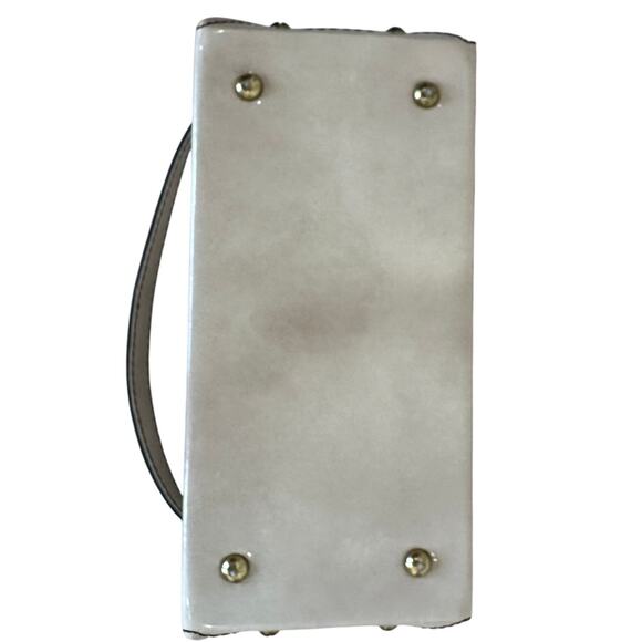 Midcentury Vintage Cosmetic Bag Top Handle Patent Leather Cream Jaclyn USA 8x5x4 - Picture 8 of 8